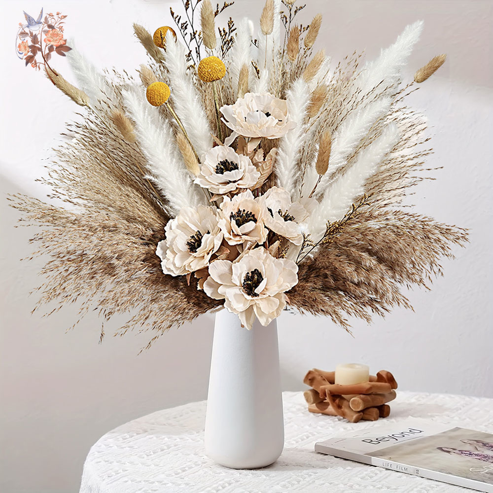 Pampas Grass Decor - Ramo de flores artificiales esponjosas, mezcla